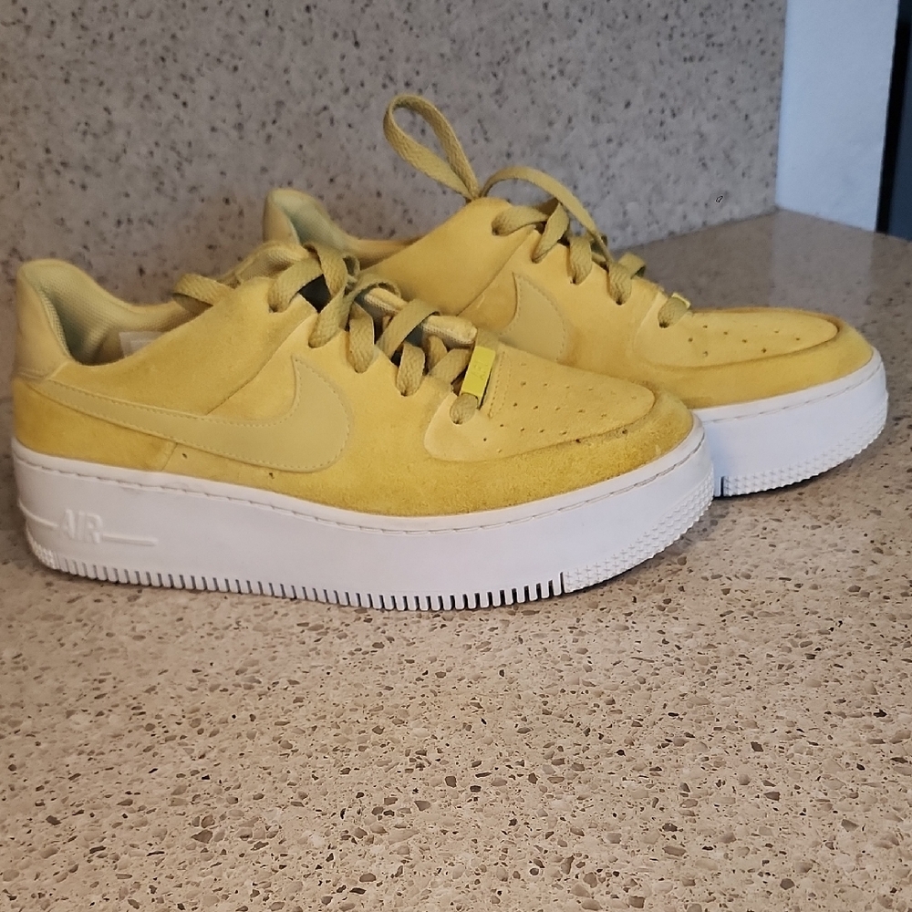 Nike Air Force One Low Sage "Celery" Yellow Suede Sneakers